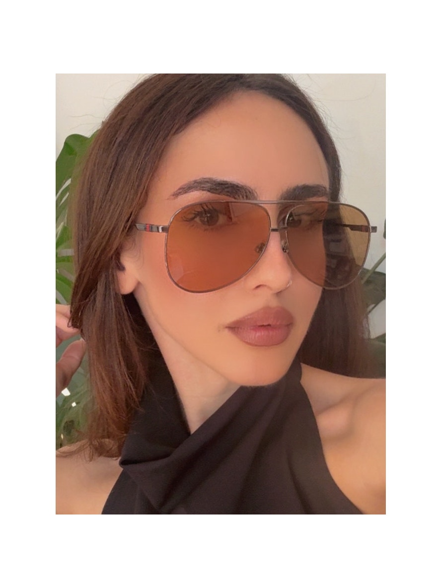 New Gucci Gg1677s Silver Yellow Tint Lens Aviator Sunglasses